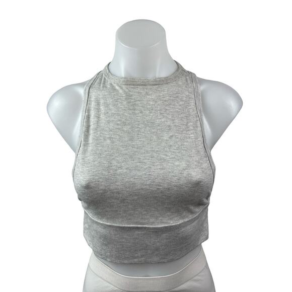 Joah Brown Tops - Joah Brown Women's Gray Ribbed Knit High Neck Racerback Athletic Crop Top M/L